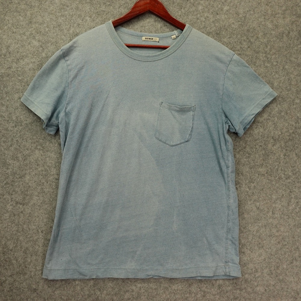 Vintage Wash Pocket T Shirt Mens BUCK MASON Large Light Blue Faded Basic Coastal